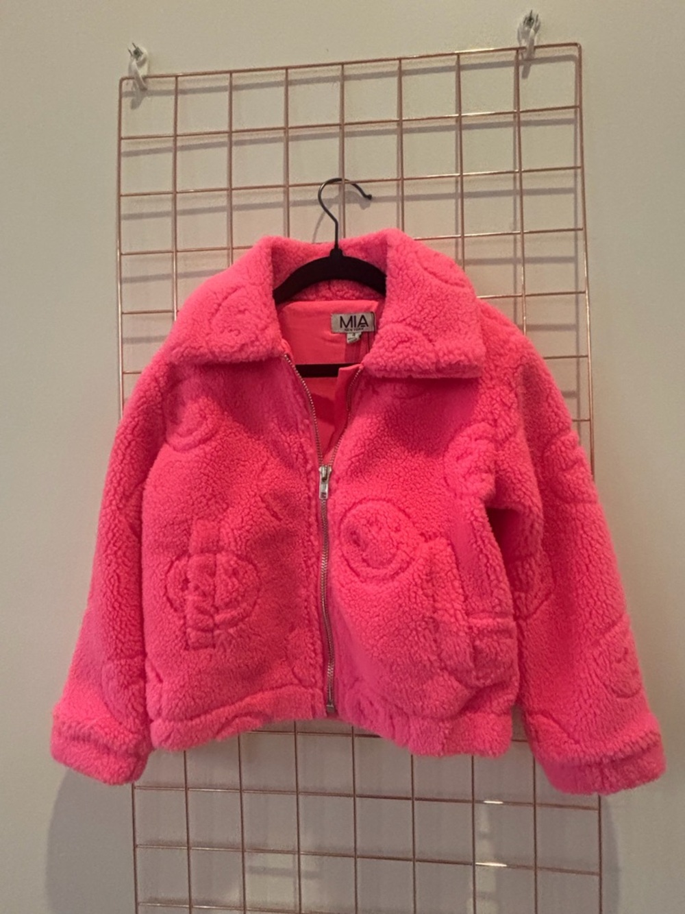 MIA Girls' Bright Hot Pink Faux Sherpa Zip Puffer Jacket